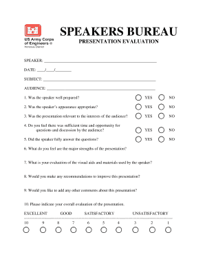 Speakers Bureau Presentation Evaluation Form