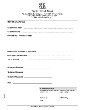 Butterfield Bank Change of Address Form
