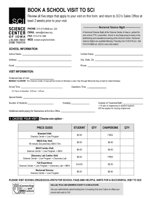 Nocturnal Science Night School Visit Form