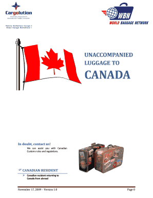 Canada Unaccompanied Luggage Customs Form