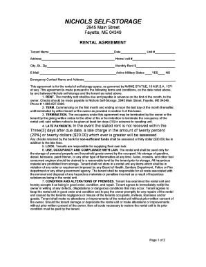 Nichols Self-Storage Rental Agreement