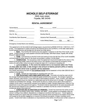 Nichols Self-Storage Rental Agreement
