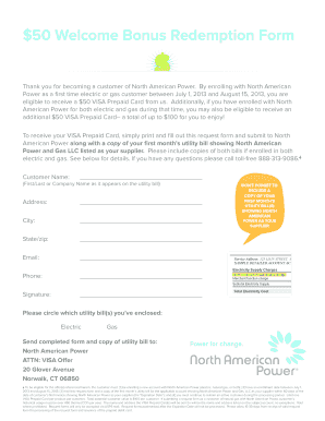 North American Power Welcome Bonus Redemption Form