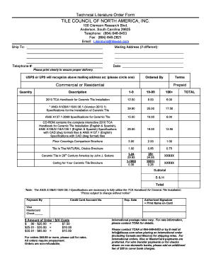 Technical Literature Order Form