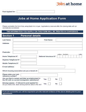 Jobs at Home Application Form