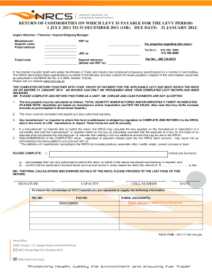 South Africa NRCS Levy Return Form