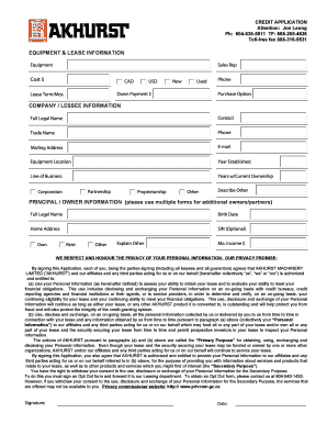 Credit Application for Equipment Lease