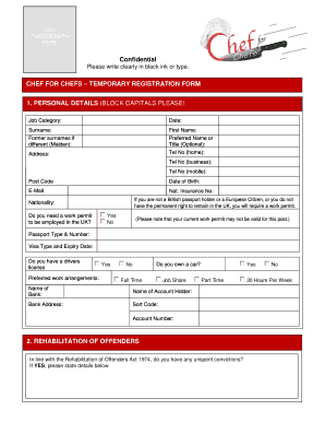 Chef for Chefs Temporary Registration Form