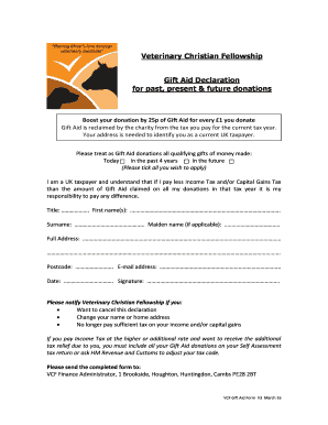Veterinary Christian Fellowship Gift Aid Declaration