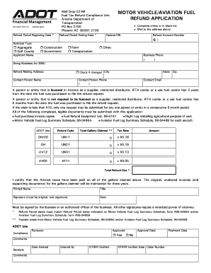Arizona Motor Vehicle/Aviation Fuel Tax Refund Application