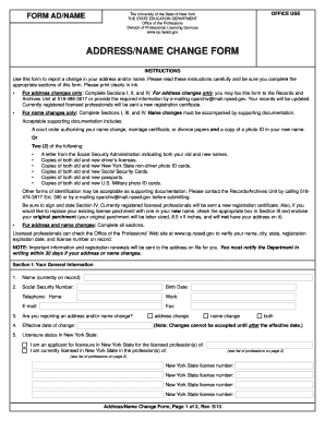 New York State Professional Address/Name Change Form