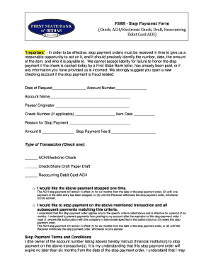 First State Bank Stop Payment Form
