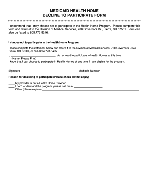 Medicaid Health Home Decline Participation Form
