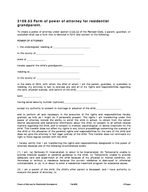 Ohio Power of Attorney for Residential Grandparent