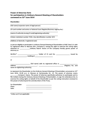 Power of Attorney for Shareholder Meeting