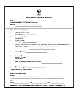 Request for Certificate of Insurance