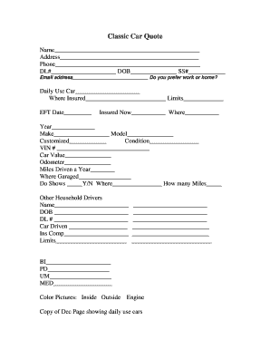 Classic Car Insurance Quote Form