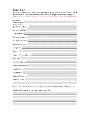 Advertising Entry Form