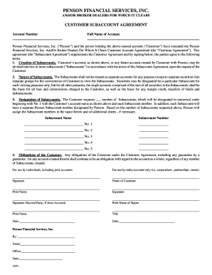 Penson Financial Services Subaccount Agreement