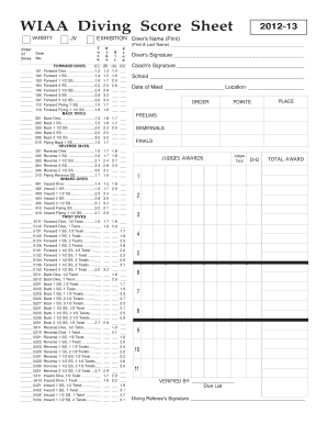 WIAA Diving Score Sheet