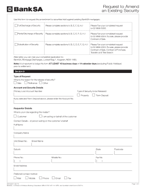 BankSA Security Amendment Request Form