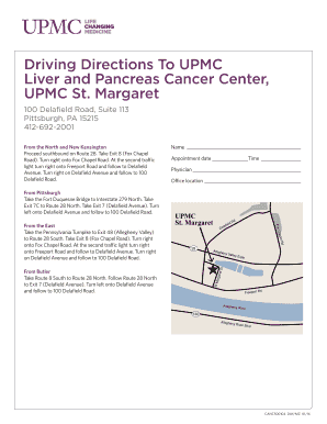 UPMC St. Margaret Driving Directions Form