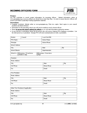 Incoming Officers Form