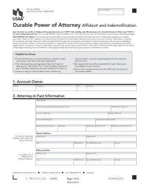 Durable Power of Attorney Affidavit and Indemnification