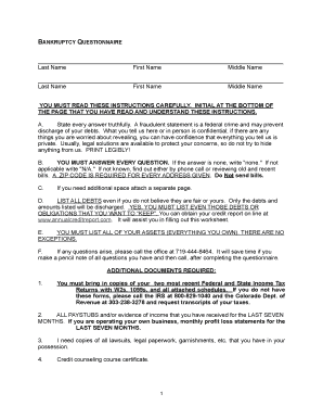 Bankruptcy Questionnaire