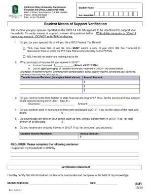 Student Means of Support Verification Form