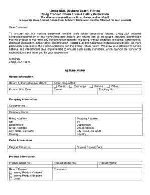 2mag Product Return Form & Safety Declaration