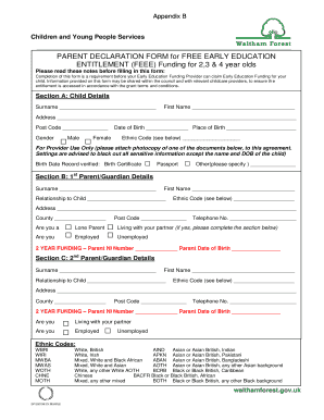 Parent Declaration Form for Free Early Education Entitlement