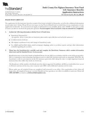Dade County Fire Fighters Life Insurance Claim Form