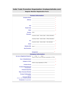 India Trade Promotion Organisation Regular Member Registration Form