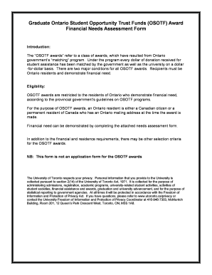Ontario Student Opportunity Trust Funds Financial Needs Assessment Form