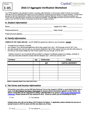 2016-17 Aggregate Verification Worksheet