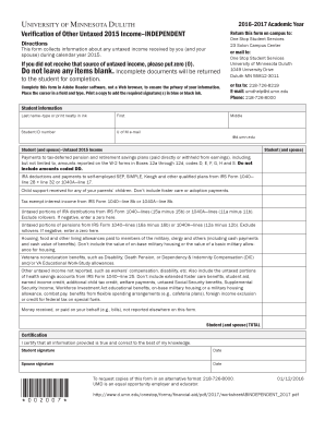 University of Minnesota Duluth 2016-2017 Untaxed Income Verification