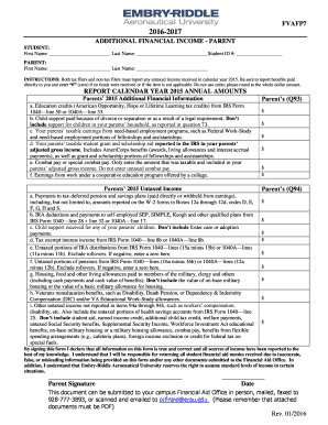 Additional Financial Income Form for Parents