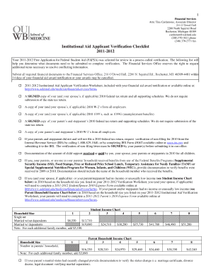 Institutional Aid Applicant Verification Checklist