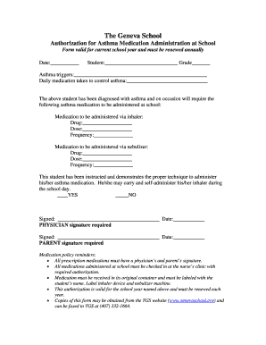 Authorization for Asthma Medication Administration at School