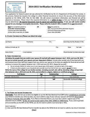 2014-2015 Verification Worksheet