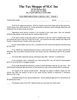 Tax Preparation Checklist