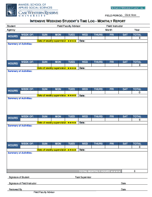 Intensive Weekend Student Time Log