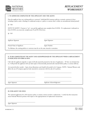 Life Insurance Replacement Worksheet