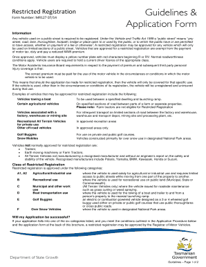 Tasmania Restricted Vehicle Registration Form