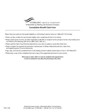 Sterling Life Insurance Consultation Benefit Claim Form