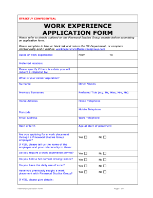 Pinewood Studios Group Internship Application Form