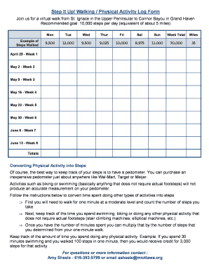 Step It Up Walking Physical Activity Log Form - miottawa