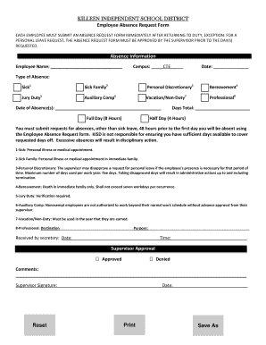 Killeen Independent School District Employee Absence Request Form