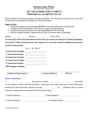 Out of School Individual Learning Plan